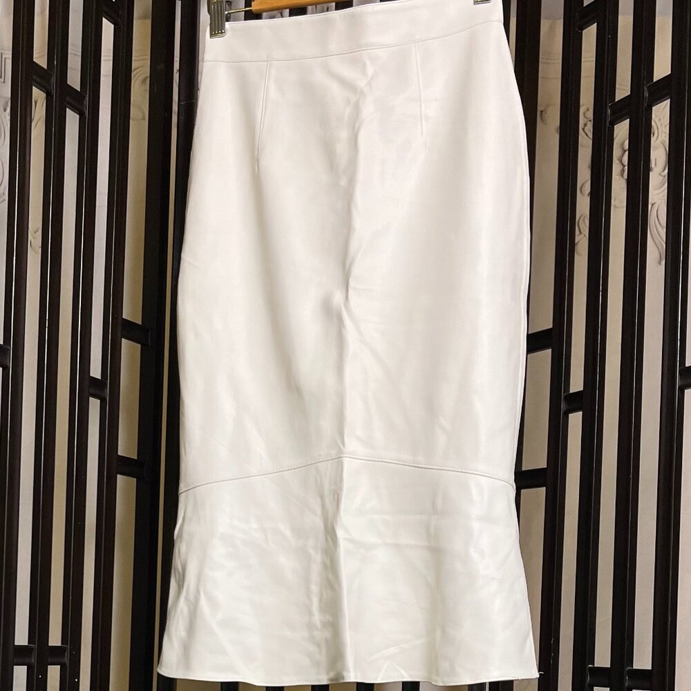 Bailey/44 X-Small Ivory Faux Calfskin Peplum Skirt